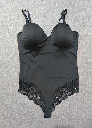 Изысканный черный боди с утяжкой и кружевом стрингами 40f 90f