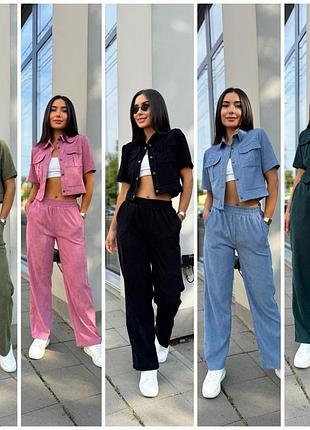 Стильные женские вельветовые костюмы на кнопках, прямые брюки