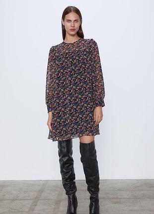 Сукня жіноча zara у квітковий принт xs коротка шифонова