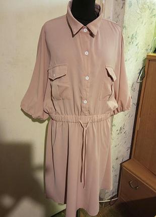 Cтильное платье-рубашка с карманами на кулиске и шнурке большого размера shein