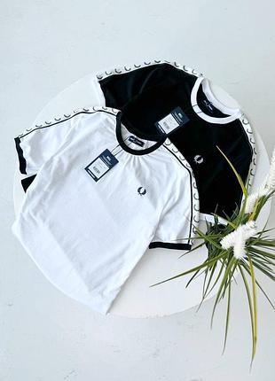 Футболка чоловіча fred perry з лампасами , вишитий логотип