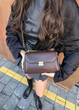 Молодежная женская сумка темна коричневая, шоколад гладкая натуральная кожа премиум качества