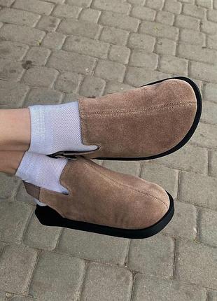 Клоги женские замшевые с анатомической стелькой бежевые