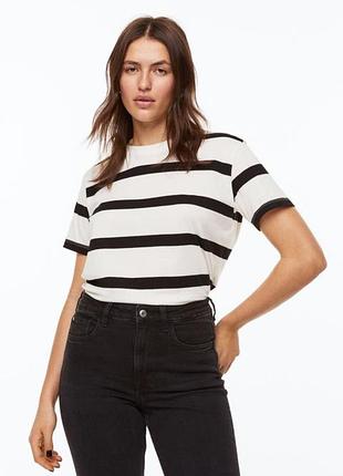 Футболка h&m короткий рукав 100% котон у смужку , розмір 42 -xl вкорочена