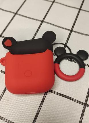 Чехол кейс для наушников apple airpods alitek микки маус + держатель на палец