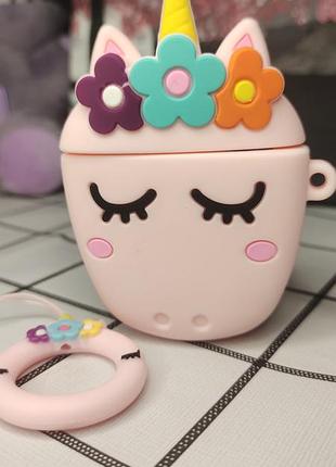 Силиконовый футляр sleep unicorn series для наушников airpods 1/2 + кольцо розовый