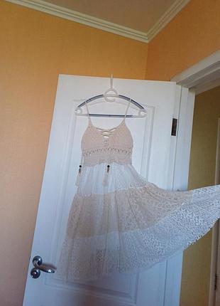 Платье сарафан женская вязка кроше кружево стиль бохо романтический