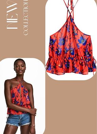 Легка майка топ h&m халтер в квіти принт