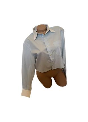 Дизайнерская свет голубая укороченная рубашка с воротником устойчивым