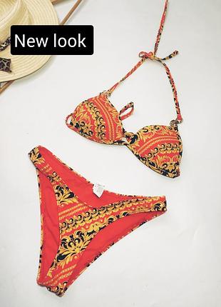 Купальник женский красный раздельный в принт с цепями от бренда new look s