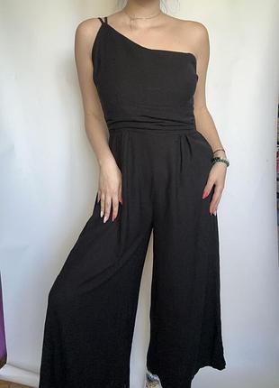 Чорний бавовняний комбінезон штани палаццо