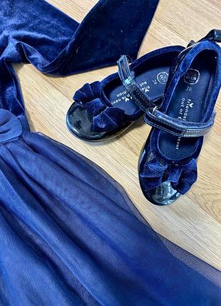 Туфлі сукня сині велюр лаковані сукенька нарядна туфельки комплект на випускний свято мешти