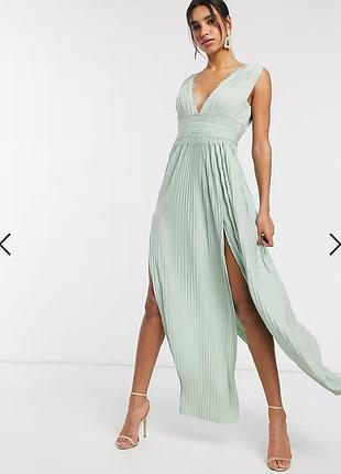 Брендовое вечернее платье в фисташковом оттенке asos