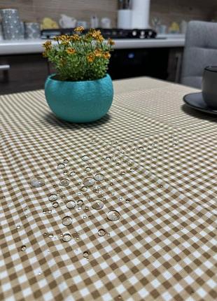 Скатерть бежевая в клетку водоотталкивающая турецкого производства 110х140см, 120х175см, 150х220см