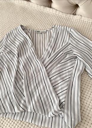Блуза zara сорочка в смужку в клітинку біла блузка