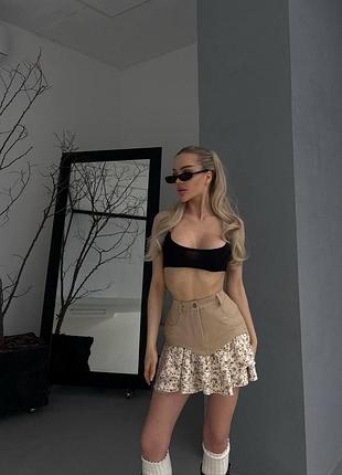 Жіноча спідниця міні з рюшами верх - щільний джинс волани софт 533