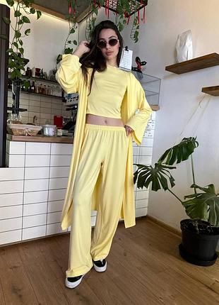 3в1🔥 стильний костюм трійка з трикотажу  вкорочена футболка + джогери та кардиган