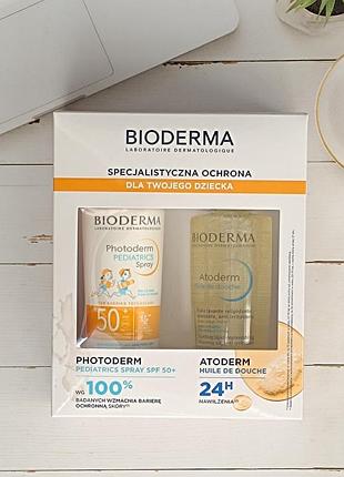 Bioderma  photoderm дитячий сонцезахисний спрей 200 мл та олія для душу atoderm 200 мл