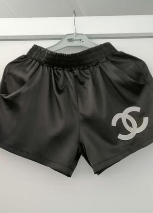 Шортики атлас висока посадка з кишенями принт накатка