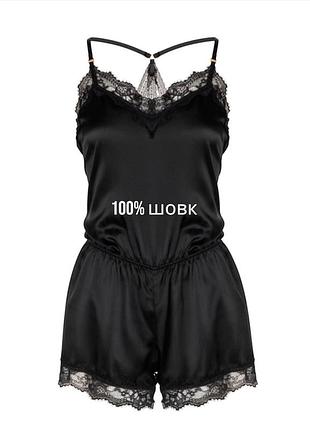 Шовковий ромпер для сну intimissimi з мереживом 100% шовк комбінація для дому