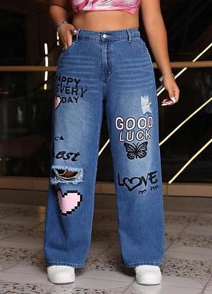 Жіночі джинси blue jeans good luck happy every day distressed ripped size medium