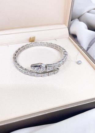 Серебряный браслет булгари bulgari массивная крупная змея змейка с камнями классика стильное тренд серебро проба 925 новое с биркой3 фото