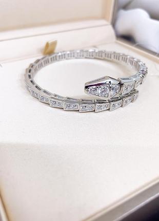 Серебряный браслет булгари bulgari массивная крупная змея змейка с камнями классика стильное тренд серебро проба 925 новое с биркой4 фото