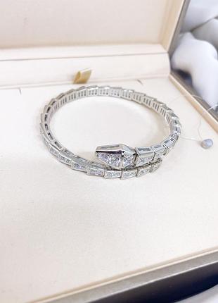 Серебряный браслет булгари bulgari массивная крупная змея змейка с камнями классика стильное тренд серебро проба 925 новое с биркой5 фото
