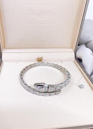Серебряный браслет булгари bulgari массивная крупная змея змейка с камнями классика стильное тренд серебро проба 925 новое с биркой2 фото