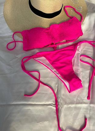 Купальник рожевий жатка & плавки на завʼязках 👙