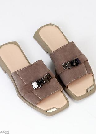 Люксові бежеві замшеві шльопанці натуральна замша крутий дизайн