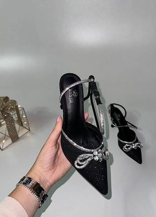 Накладний платіж ❤ святкові туфлі човники лодочки з бантом стрази та ремінцем глітер блискітки