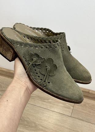 T-progetto італія замшеві сабо слінгбеки туфлі босоніжки клоги шльопанці натуральна замша шкіра бохо зелені хакі р. 36.5 37 37.5