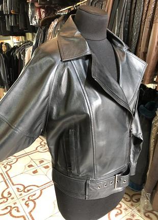 Сучасна шкіряна куртка,спущений рукав,косуха