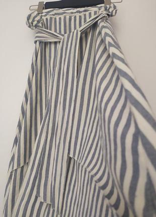 Льняная юбка асимметрия в полоску лён
