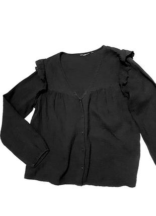 Сорочка рубашка блузка чорна з марльовки з довгими рукавами