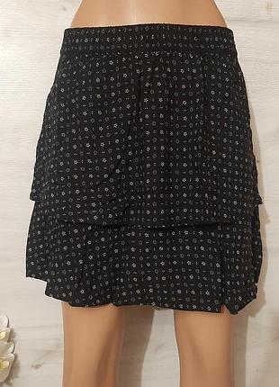 Мини юбка оборка черная в точки пояс резинка высокая посадка талия