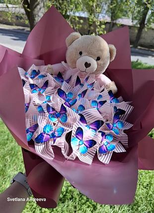 Букет из бабочек подарок ко дню матери букет с мягкой игрушкой розовый мешка мишка мишка мишка