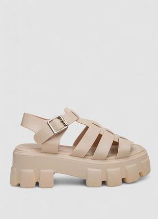 Босоножки р.38-41, на платформе, экокожа, бежевые, женские, обувь, 243r9206
