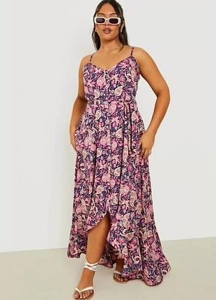 Новый миди макси сарафан с асимметричной длиной, платье батал, большой размер, boohoo.