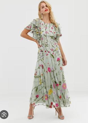 Тюлевое платье макси с вышивкой asos edition