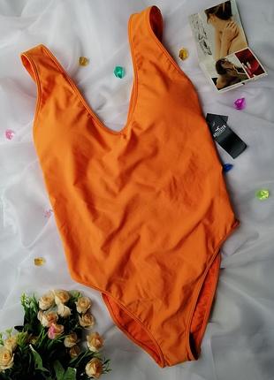 Слитный оранжевый купальник с чашками hollister
