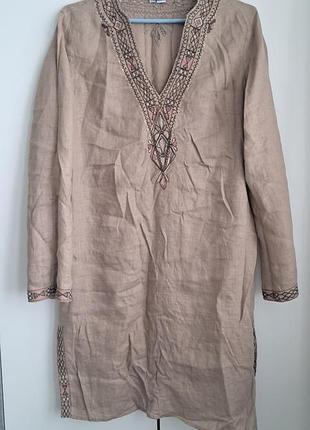 Платье zara с вышивкой, лен 100%