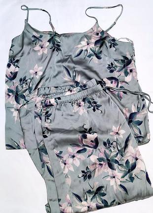 Сатиновый комплект домашней одежды пижама цветочный принт /12133/