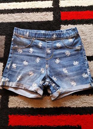 Джинсовые шорты с единорожками для девочки 7-8 р