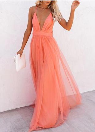 Яскрава коралова  літня  сукня з фатину