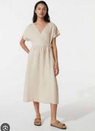 Льняное платье с запахом oysho
