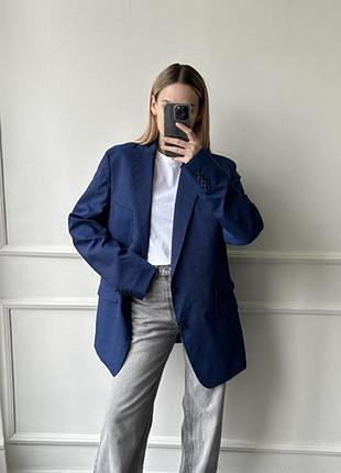 Синий шерстяной пиджак с мужского плеча евр 44