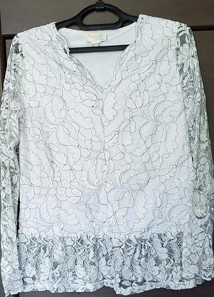 Блуза женская гипюровая белая с длинным рукавом alessa w