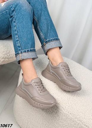 Кросівки кеди натуральна шкіра темний беж